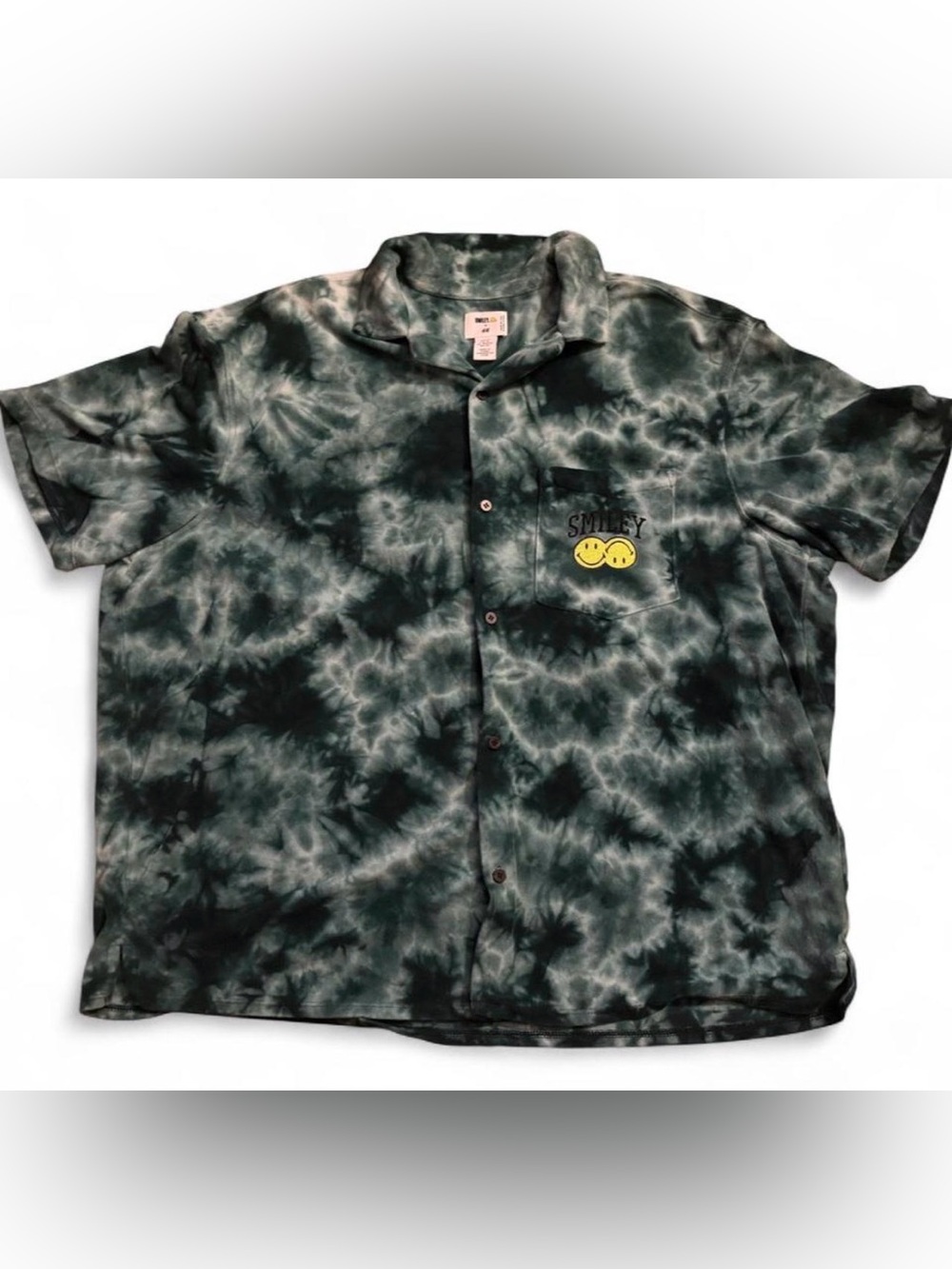 H&M x Smiley black and green tie-dye button-up shirt in XL